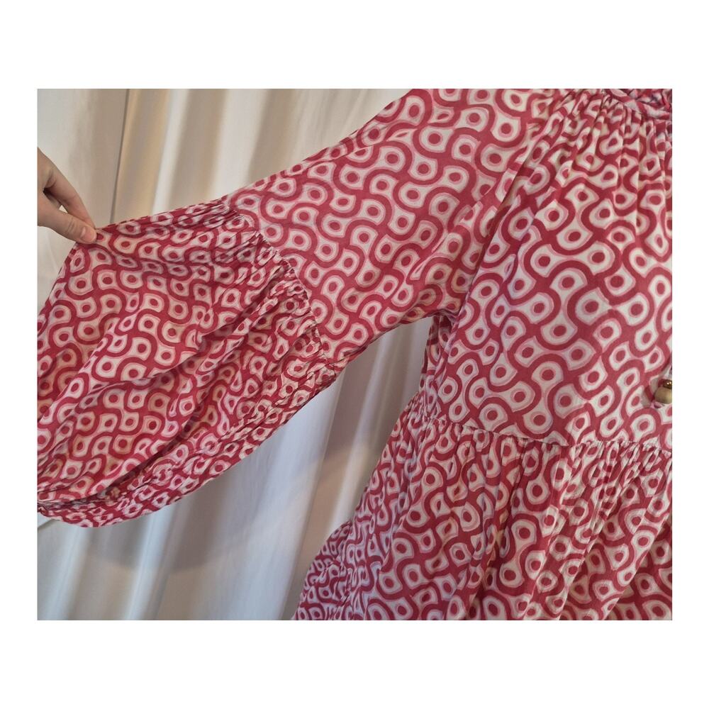 Tuckernuck Oliphant Pink Dot Geometric Balloon Sleeve Nouveau Mini Dress Medium - Picture 4 of 11